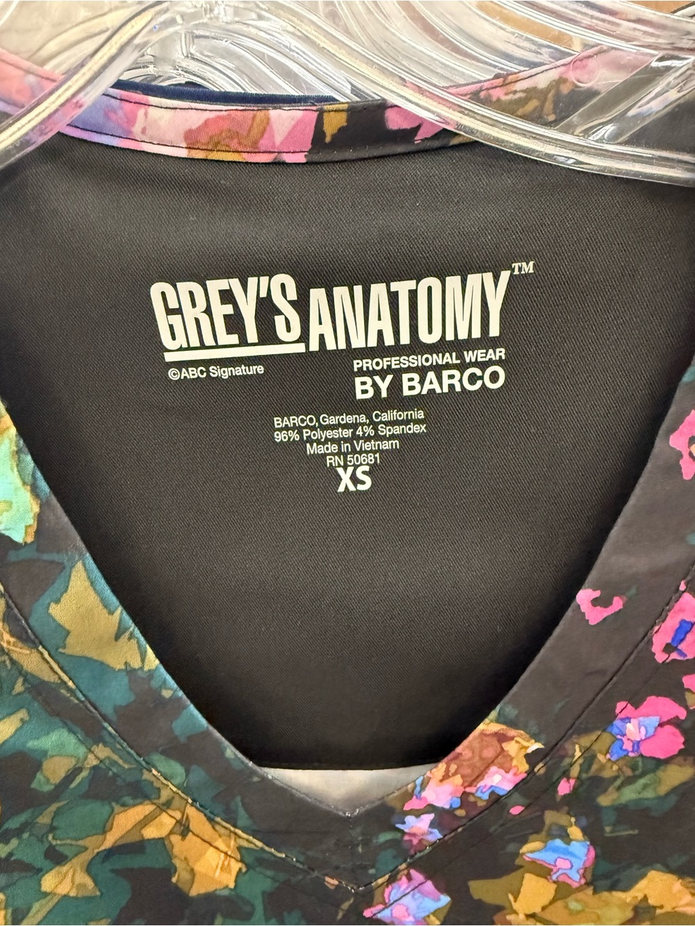 Grey's Anatomy Floral Scrub Top - Pink, Green & Black - Picture 3 of 3